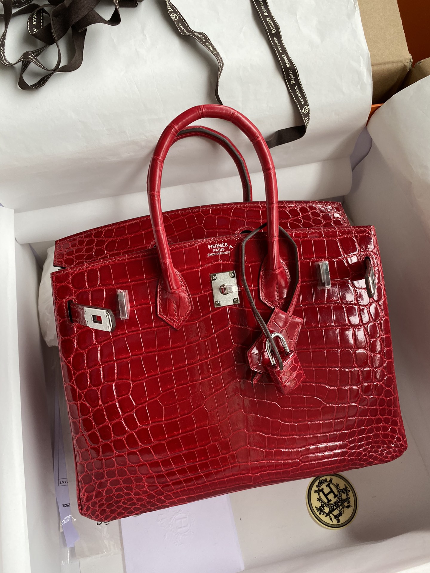 Hermes Birkin 25CM Handmade Bag In Red Crocodile Niloticus Shiny Skin